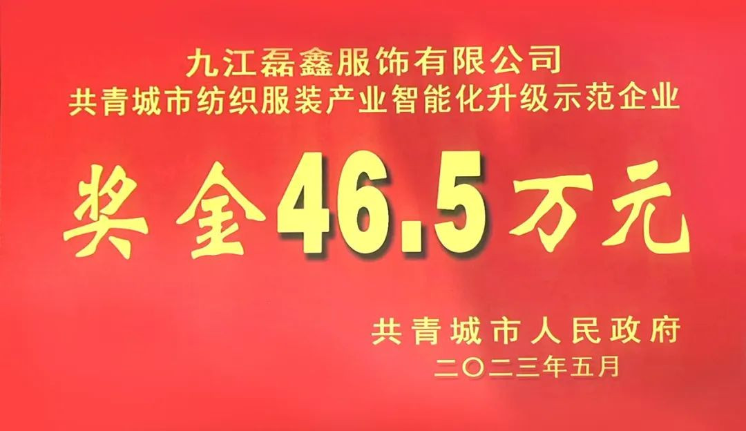 客戶新聞 | 磊鑫服飾榮獲紡織服裝產(chǎn)業(yè)智能化升級(jí)示范企業(yè)！